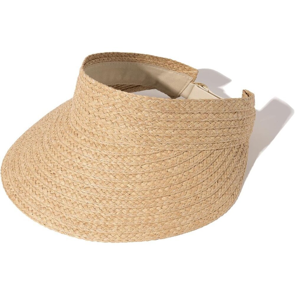 Women Sun Visor Hat Wide Brim Straw Foldable Beach Summer Packable